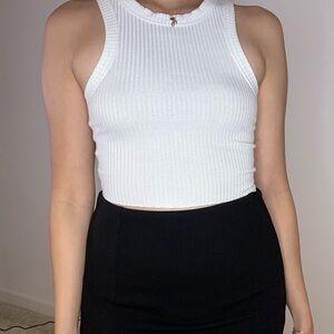 White Ribbed Cropped Tank Top